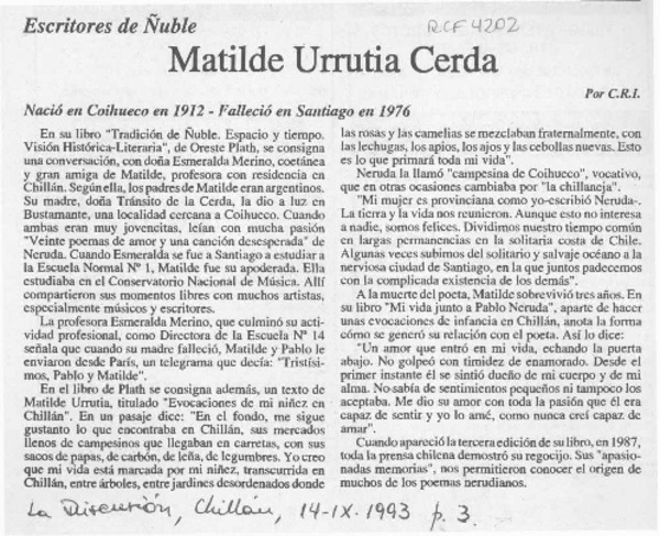 Matilde Urrutia Cerda  [artículo] C. R. I.