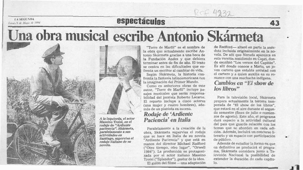 Una Obra musical escribe Antonio Skármeta  [artículo].