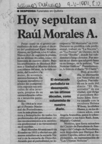 Hoy sepultan a Raúl Morales A.  [artículo].