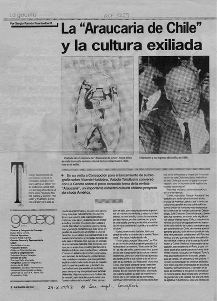 La "Araucaria de Chile" y la cultura exiliada  [artículo] Sergio Ramón Fuentealba.