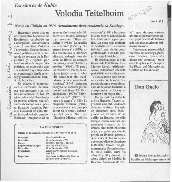 Volodia Teitelboim,  [artículo] C. R. I.