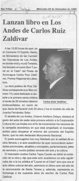 Lanzan libro en Los Andes de Carlos Ruiz Zaldívar  [artículo].