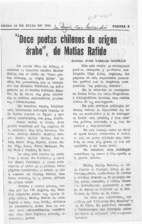 "Doce poetas chilenos de origen árabe", de Matías Rafide  [artículo] José Vargas Badilla.