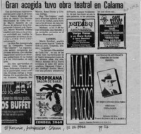 Gran acogida tuvo obra teatral en Calama  [artículo].