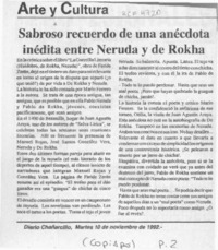 Sabroso recuerdo de una anécdota inédita entre Neruda y de Rokha  [artículo].