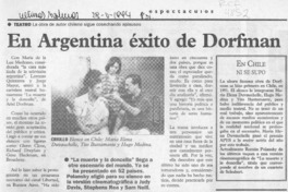 En Argentina éxito de Dorfman  [artículo].