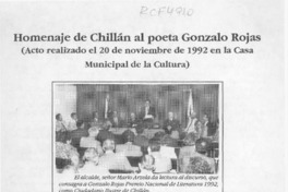 Homenaje de Chillán al poeta Gonzalo Rojas  [artículo].