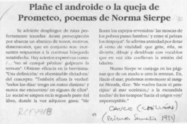 Plañe el androide o la queja de Prometeo, poemas de Norma Sierpe  [artículo] Eliana Godoy G.