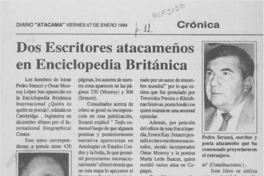 Dos escritores atacameños en Enciclopedia Británica  [artículo].