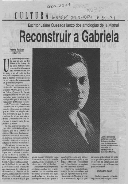 Reconstruir a Gabriela fragmentada  [artículo] Verónica San Juan.