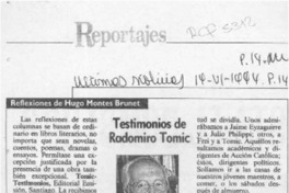 Testimonios de Radomiro Tomic  [artículo] Hugo Montes Brunet.