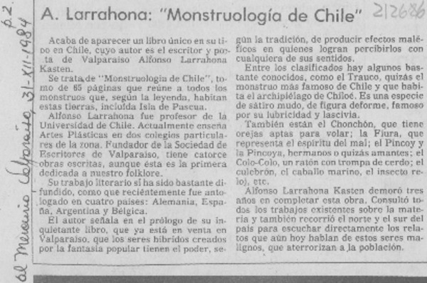 A. Larrahona, "Monstruología de Chile"