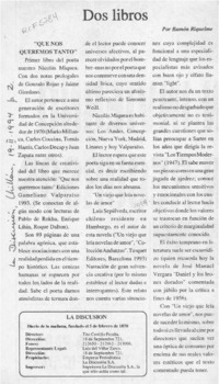 Dos libros  [artículo] Ramón Riquelme.
