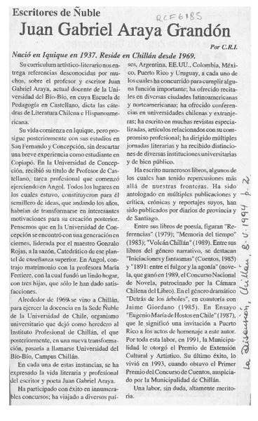 Juan Gabriel Araya Grandón  [artículo] C. R. I.