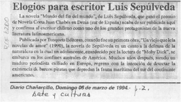 Elogios para escritor Luis Sepúlveda  [artículo].