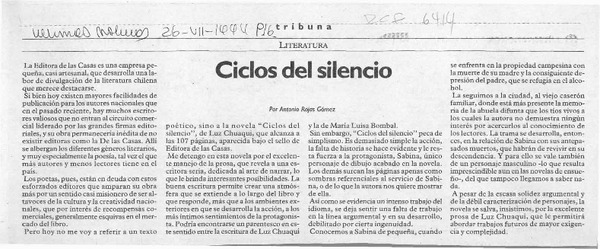 Ciclos del silencio  [artículo] Antonio Rojas Gómez.