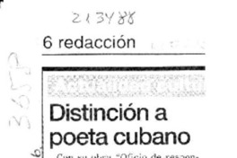 Distinción a poeta cubano  [artículo].
