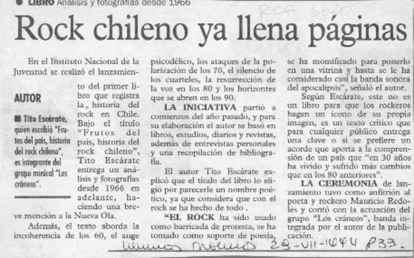 Rock chileno ya llena páginas  [artículo].