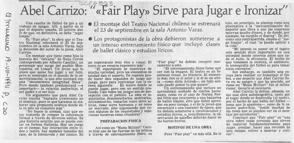 Abel Carrizo, "Fair play" sirve para jugar e ironizar  [artículo].