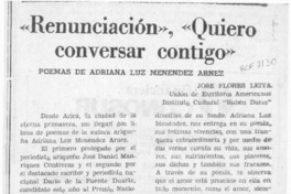 "Renunciación", "Quiero conversar contigo"  [artículo] José Flores Leiva.