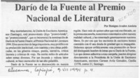 Darío de la Fuente al Premio Nacional de Literatura  [artículo] Benigno Avalos Ansieta.