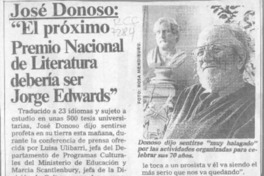 José Donoso, "El próximo Premio Nacional de literatura debería ser Jorge Edwards"  [artículo].