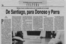 De Santiago, para Donoso y Parra  [artículo] V. S. J.