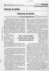 Testamento de Gabriela  [artículo]María Cristina Menares.