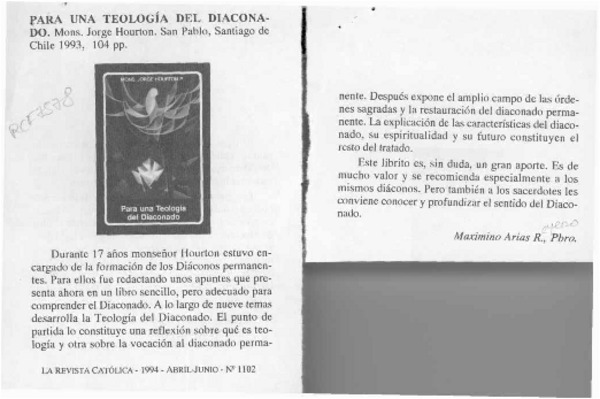 Para una teología del diaconado  [artículo] Maximino Arias R.
