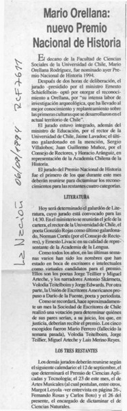 Mario Orellana, nuevo Premio Nacional de Historia  [artículo].