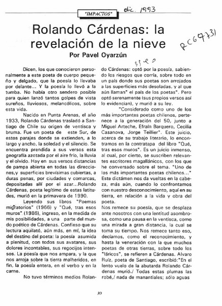 Rolando Cárdenas, la revelación de la nieve  [artículo] Pavel Oyarzún.
