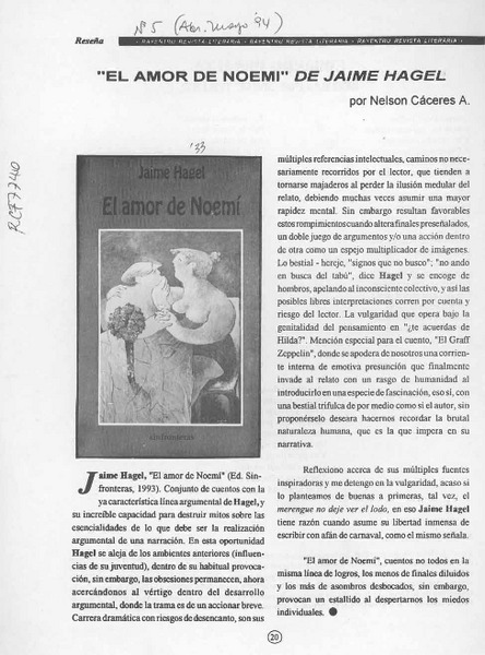 "El amor de Noemí" de Jaime Hagel  [artículo] Nelson Cáceres A.