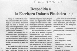 Despedida a la escritora Dolores Pincheira  [artículo] Nelly Cid.