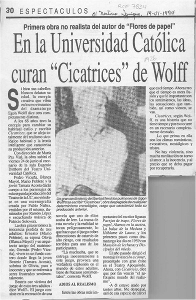 En la Universidad Católica curan "Cicatrices" de Wolff  [artículo].