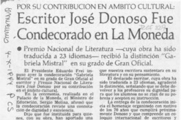 Escritor José Donoso fue condecorado en La Moneda  [artículo].