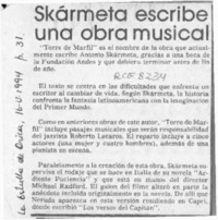 Skármeta escribe una obra musical  [artículo].