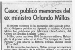 Cesoc publicó memorias del ex ministro Orlando Millas  [artículo].