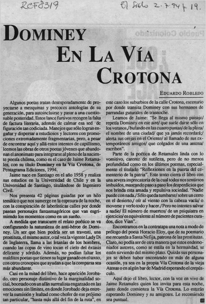 Dominey en la Vía Crotona  [artículo] Eduardo Robledo.