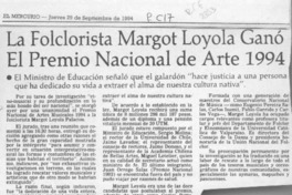 La Folclorista Margot Loyola ganó el Premio Nacional de Arte 1994  [artículo].