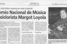 Premio Nacional de Música a folclorista Margot Loyla  [artículo].
