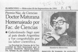 Doctor Maturana homenajeado por Fac. de Ciencias  [artículo].
