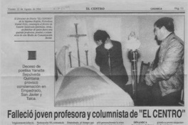 Falleció joven profesora y columnista de "El Centro"  [artículo].