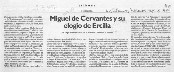 Miguel de Cervantes y su elogio de Ercilla