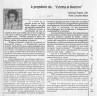 A propósito de -- "Contra el destino"  [artículo] Rosa González Baeza.