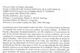 Francisco Núñez de Pineda y Bascuñán, "Suma y epílogo de lo más esencial que contiene el libro intitulado Cautiverio feliz, y guerras dilatadas del Reino de Chile"