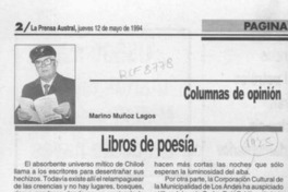 Libros de poesía  [artículo] Marino Muñoz Lagos.