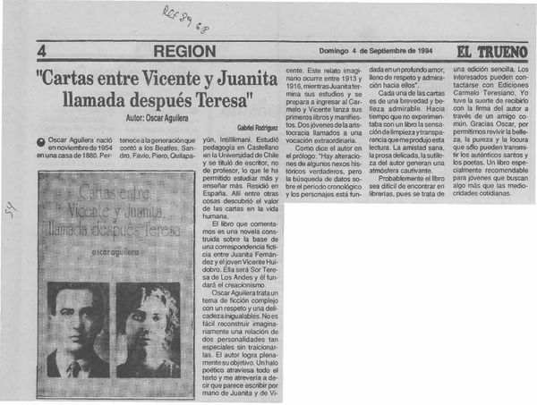"Cartas entre Vicente y Juanita, llamada después Teresa".