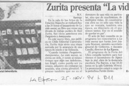 Zurita presenta "La vida nueva"  [artículo] R. V.