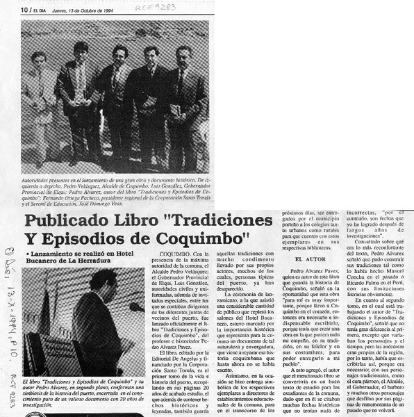 Publicado libro "Tradiciones y episodios de Coquimbo"  [artículo].