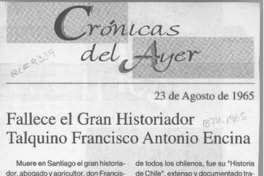 23 de agosto de 1965, fallece el gran historiador talquino Francisco Antonio Encina  [artículo].